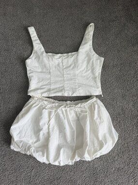 Missguided White Corset Top & Bubble Skirt 2-Piece Set size M